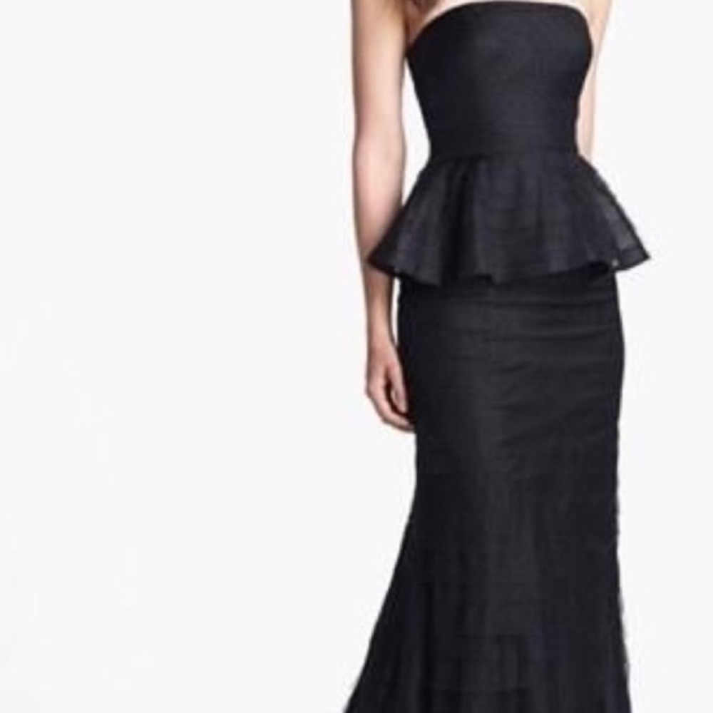 Adriana Papell strapless shutter tulle peplum long gown - Picture 7 of 12